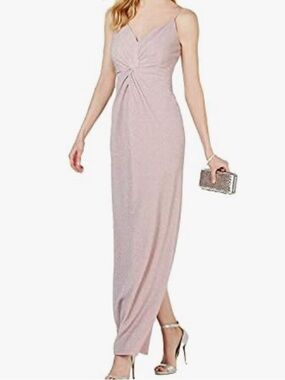 ADRIANNA PAPELL Dusty Pink Twist-Front Evening Dress Bridesmaid Wedding Mettalic